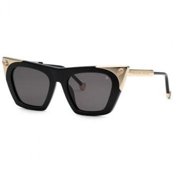 Philipp Plein Women's Cat-Eye Sunglasses Shiny Black Smoke 52mm CAT3
