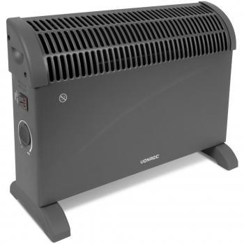 Calefactor de convección Vonroc 2000W Gris con termostato regulable, 3 posiciones de calefactor, para habitaciones de hasta 24m2, acero extra