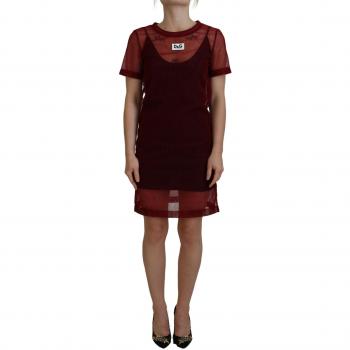 Dolce & Gabbana Luxury Maroon Nylon Two Layer Shift Mini Dress - IT40|S, Size: XS