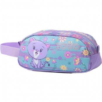 Estuche Escolar TOTTO Tropyglam con Diseño de Gatita y Flores Peludo