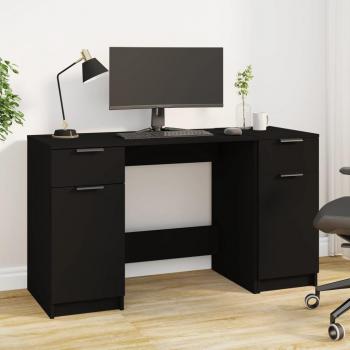 Escritorio con armario lateral de madera contrachapada negro