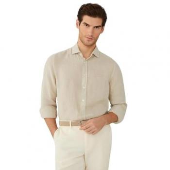 Camisa de Lino Slim Fit para Hombre en Beige - Hackett