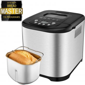 Aicok Panificadora, Máquina programable para hacer pan, Completamente Automática, 500-1000g, Máquina de Pan con Cubierta de Acero Inoxidable, 15 Horas Temporizador de Retardo, 15 Programas para el pan