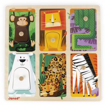 Janod- PUZLE TÁCTIL Animales del Zoo Puzzle, Multicolor