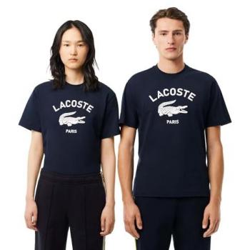 Camiseta Lacoste de hombre unisex con estampado de corte clásico, manga corta, color azul marino, tamaño L