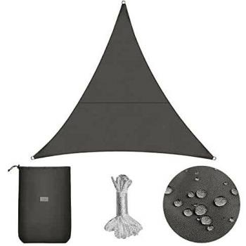 Sekey Toldo Vela de Sombra Impermeable 3.6x3.6x3.6m Triangular Protección Rayos UV, Resistente al Desgarro, para Terraza Balcon Patio Exteriores Jardín, con Ojales y Cuerdas de Fijación, Gris Claro