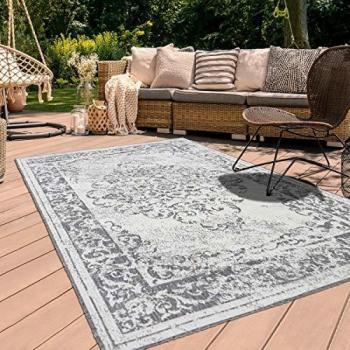 Alfombra Exterior/Interior Reversible Kilim Plateada 240x340 cm