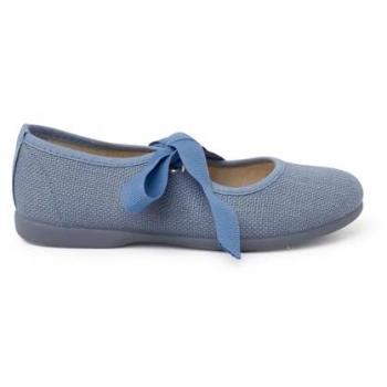 Merceditas de Lino para Niña con Cierre de Lazo en Color Azul Talla 36
