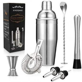 Juego de coctelera,7 piezas de coctelera,coctelera de acero inoxidable de 750 ml,juego de herramientas de barra,juego de barman con doble jigger,mezclador,colador,vertidores,cuchara mezcladora