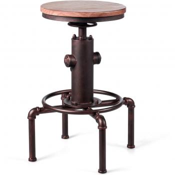 Costway Taburete de Bar Estilo Industrial Vintage Altura Ajustable 59,5-75cm con Reposapiés Silla de Comedor para Pub Bar Restaurante