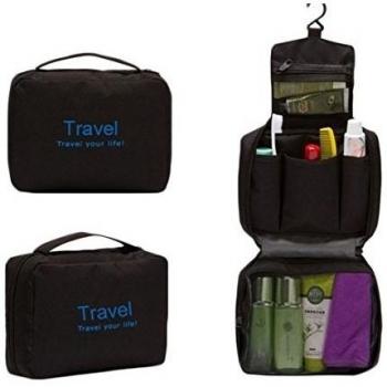 iSuperb® Colgante Viaje Neceser Organizador Kit impermeable plegable bolsa de cosméticos, artículos de tocador para los hombres mujeres, negro