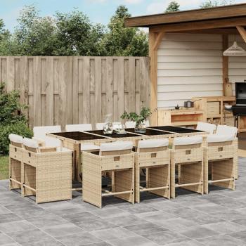 Set comedor de jardín 13 Pcs con cojines de Polyrattan Beige