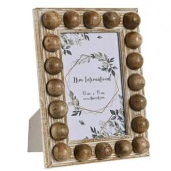 Marco de Fotos Home ESPRIT Blanco Marrón Cristal Madera de mango 16 x 3 x 20,6 cm (12 Unidades)