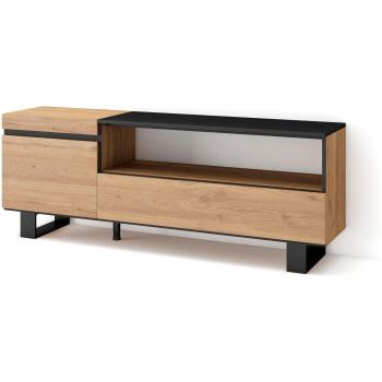 Mueble TV Industrial Moderno 150x57x35cm para Televisores hasta 65, Roble y Negro, Almacenaje Ampliado
