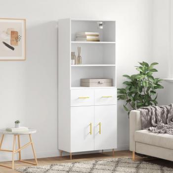Aparador alto de madera contrachapada blanco 69,5x34x180 cm
