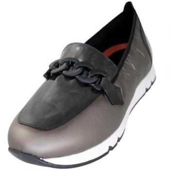 Mocasines de Piel para Mujer Doctor Cutillas Perth 82811 - Negro y Marrón, Sin Cordones, Con Cadena, Suela de Goma y Plantilla Extraíble