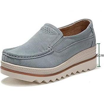 Mujer Mocasines Plataforma Casual Loafers Primavera Verano Zapatos de Cuña 5cm Negro Azul Caqui 35-42 Gris 40