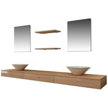 vidaXL Set Completo de Mobiliario de Baño con Lavabo Pack de 7 Unidades de Color Beige