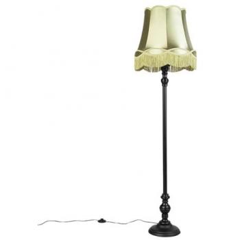 Lámpara de pie inteligente negra con pantalla Granny verde y WiFi A60 - Clásico Textil/Acero/Madera, LED Max. 1 x 7 Watt