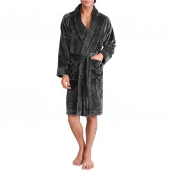 Genuwin Albornoz para Hombre con Cuello Tipo Smoking - Bata de Forro Polar de Microfibra Polyester con Bolsillos Laterales - Oeko Tex 100