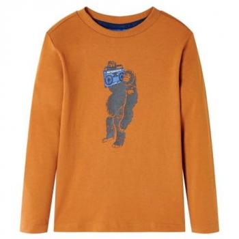 Camiseta Infantil de Manga Larga Estampado de Gorila Ropa Ocre Oscuro 128