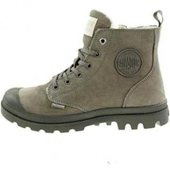 Botines de mujer Palladium Pampa Hi Zip WL de piel gris, con cordones y cremallera, estilo casual y deportivo, número 39