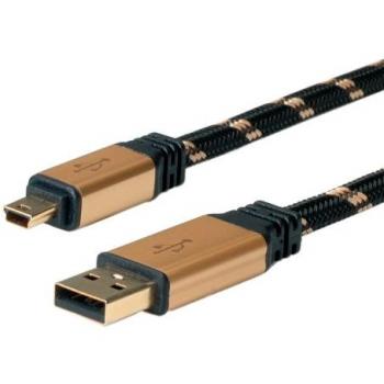 Cable USB 2.0 Roline GOLD, macho USB-A a mini-B de 0.8 m con conectores chapados en oro