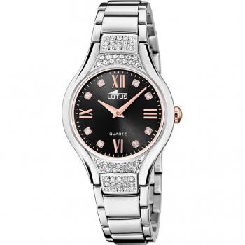 Reloj Lotus Bliss 18910/6 para Mujer con Esfera Negra y Correa de Acero Plateado