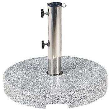 Base para sombrilla redonda de granito gris 45 cm con tubo de acero inoxidable, resistente y moderna