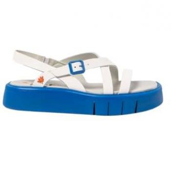 Sandalias planas de piel para mujer Art 1853 Malaga blancas con hebilla (41) - Casual, altura de 3 a 5 cm