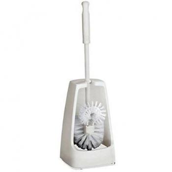 Juego de limpieza para WC Simple - Escobilla con limpiador de bordes - Plástico blanco - 12,5 x 40,5 x 12 cm