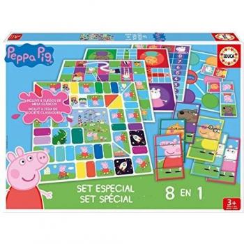 Educa - Set Especial 8 En 1 Peppa Pig: 8 Juegos clásicos de mesa para niños | Contenido: juego de la oca, parchís, la escalera, las damas, los gatos y el ratón, solitario, damas chinas, etc...