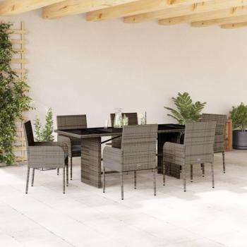 7-Piece Grey Poly Rattan Garden Dining Set with Cushions