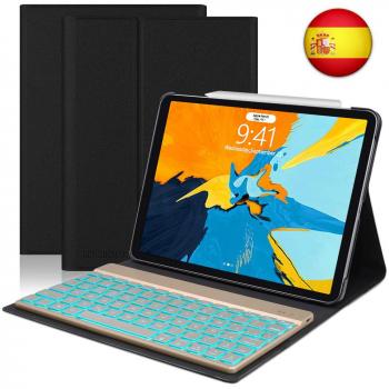 SENGBIRCH Funda con Teclado para el Nuevo iPad Pro 11, Funda Protectora Slim Fit con Teclado Bluetooth Inalámbrico Desmontable y Teclado Español para iPad Pro de 11 Pulgadas