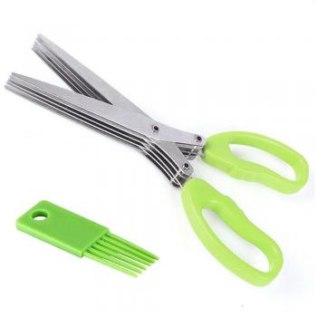 nanhong hierba tijeras acero inoxidable, multiusos cocina Shear con 5 cuchillas con cepillo de limpieza