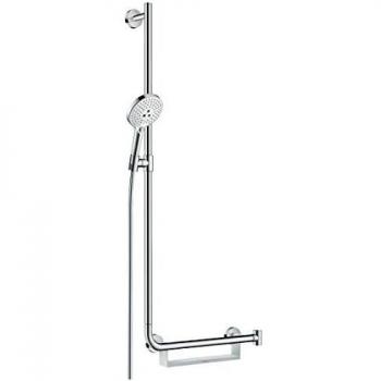 Hansgrohe 26325400 Raindance Select S Set de Ducha, 3 Tipos de Chorro, Ahorro de Agua, con Barra 110 cm y asidero, Blanco/Cromo, Forma de L