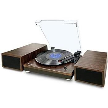 Lauson CL617 Tocadiscos de Vinilo Bluetooth con Altavoces Externos Estéreo, Tocadiscos de 3 Velocidades, Reproducción Inalámbrica, Auto-Stop, RCA/Aux-in / 3,5mm