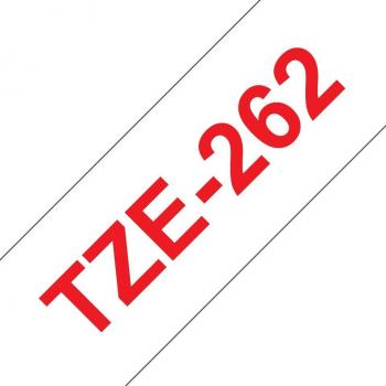 Cinta Laminada Genérica de Etiquetas Brother TZe262 - Texto rojo sobre fondo blanco - Ancho 36mm x 8 metros