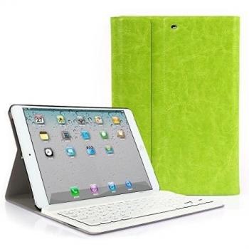 CoastCloud color verde funda Cubierta protectora cuero PU con Teclado Inalambrico QWERTY espanol para iPad mini 1/iPad mini 2 con Bluetooth