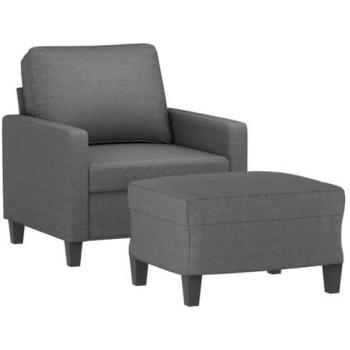Sillón con Taburete Tela Gris Oscuro 60 cm