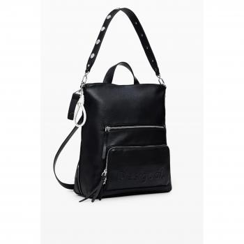 Desigual BACK HALF LOGO FW24 PRETORIA CONT Women's Backpack in Black, Backpacks, female, Black, Size: ONE SIZE, Black Rucksack Bag with Zip Pockets