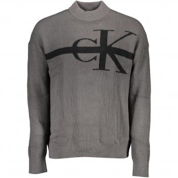 Sleek Embroidered Gray Turtleneck Sweater - XL for Men