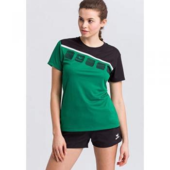 Erima Women's 5-C Short Sleeve T-Shirt - Emerald/Black/White, Size 38