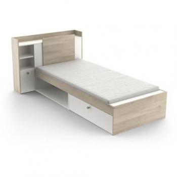 Cama Individual de 90x200 cm con Almacenamiento, 2 Cajones y Estante, Ideal para Espacios Reducidos
