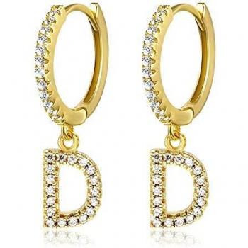 Pendientes de aro con inicial A-Z para mujer, chapados en oro blanco de 14 quilates, circonita cúbica, personalizados, 26 letras, regalo para ella