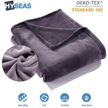 HYSEAS Manta suave de microfibra, 220 x 240 cm, Gris oscuro, cálida con tacto de terciopelo para sofá o cama, anti-arrugas y transpirable