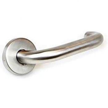 Emuca - Manetas para puertas de interior, juego de manillas para puerta de paso con roseta D.53 mm, modelo en U, Acero inoxidable, Níquel satinado.