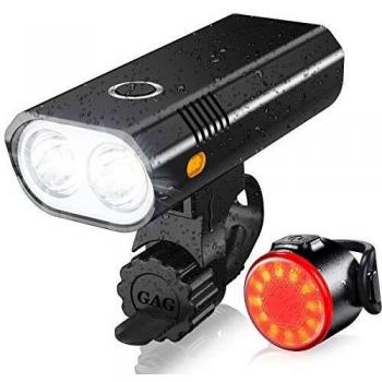 ASUNND Luces Bicicleta, Luz Bicicleta LED Impermeable, Luz de Bicicleta Recargable por USB, Lámpara Súper Potente de 800 Lúmenes, Iluminación de 5 Modos, Luz Bicicleta Delanteras Luz Trasera Kit