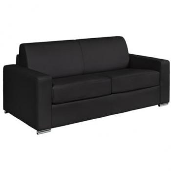 Sofá 3 Plazas Convertible Rápido en Cuero de Búfalo Negro - Cama de 140 cm - Colchón de 14 cm CALITO