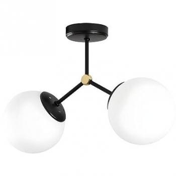 Lámpara de techo metálica Damar con 2 globos - Ancho 44 cm x Altura 28 cm - Negro y blanco